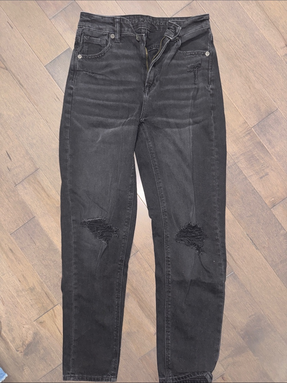 American Eagle Outfitters Black Ripped High-Rise Skinny Jeans